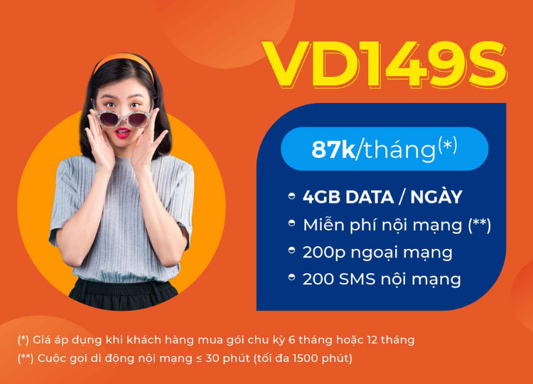 Đăng ký sim kèm gói hoặc gói cước VD149S VinaPhone