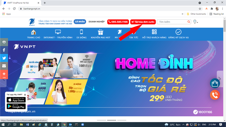 THÔNG BÁO: VNPT VINAPHONE HÀ NỘI THAY ĐỔI GIAO DIỆN WEBSITE