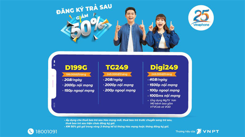 Giảm 50% gói cước khi đăng ký Vinaphone trả sau từ 5/7 đến 15/07/2021