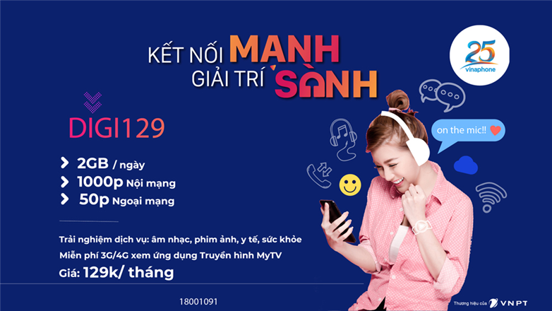 Đăng ký gói DIGI129 Vinaphone nhận ngay ưu đãi thoại, Data, truyền hình