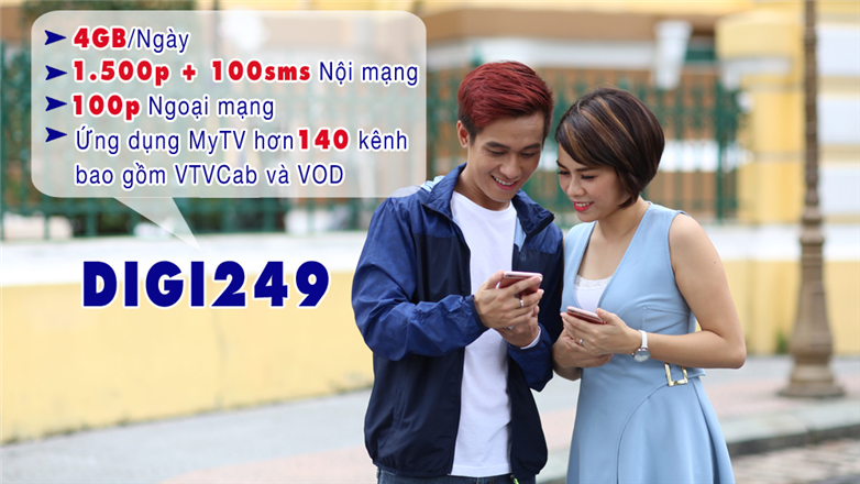 Gói DIGI249 VinaPhone 120GB, phút gọi, SMS, miễn phí truyền hình My TV chỉ 249k