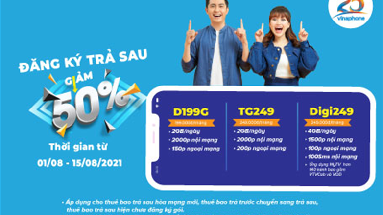 Ưu đãi 50% cho khách hàng đăng ký gói trả sau VinaPhone