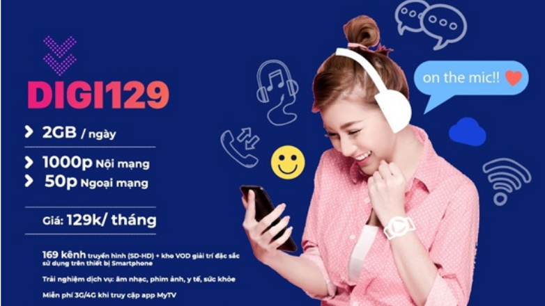 Đăng ký gói cước DIGI129 Vinaphone nhận ưu đãi: Thoại + Data + truyền hình