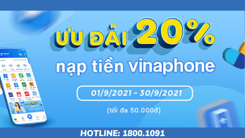 Khuyến mãi 20% nạp tiền di động Vinaphone qua VNPT Pay