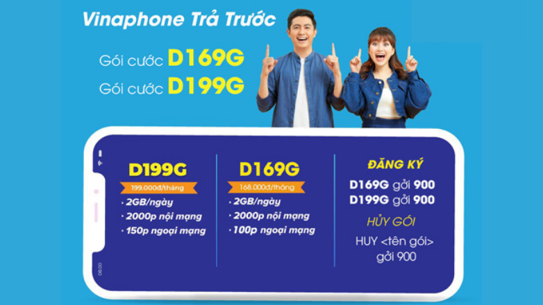 Vinaphone Trả Trước Đăng Ký Gói Đỉnh D169G và Đỉnh D199G