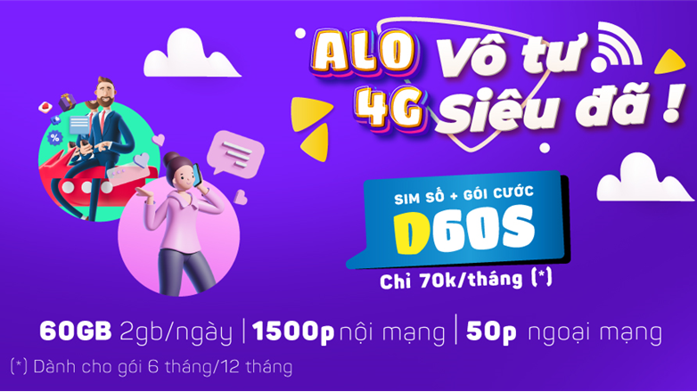 Đăng ký gói D60S Vinaphone có ngay 60GB và 1550 phút gọi