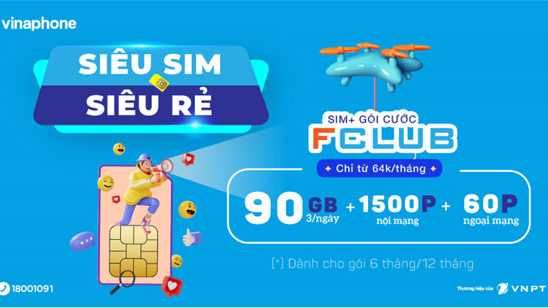 Hướng dẫn mua sim kèm gói 4G VinaPhone FCLUB: Ưu đãi 90GB + 1560 phút gọi