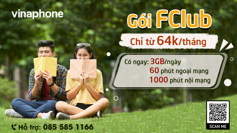 Gói cước 4G cho học sinh sinh viên FCLUB VinaPhone - Chỉ từ 64k/ tháng