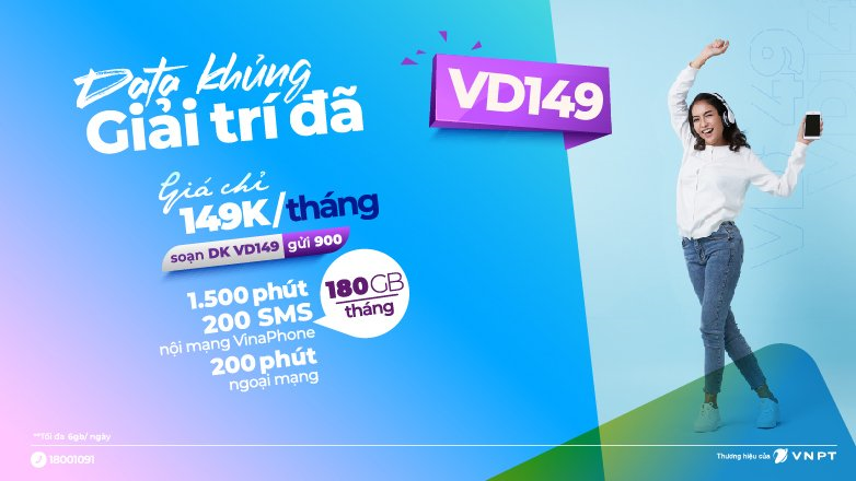 Đăng ký gói VD149 VinaPhone nhận 180GB + Gọi không giới hạn