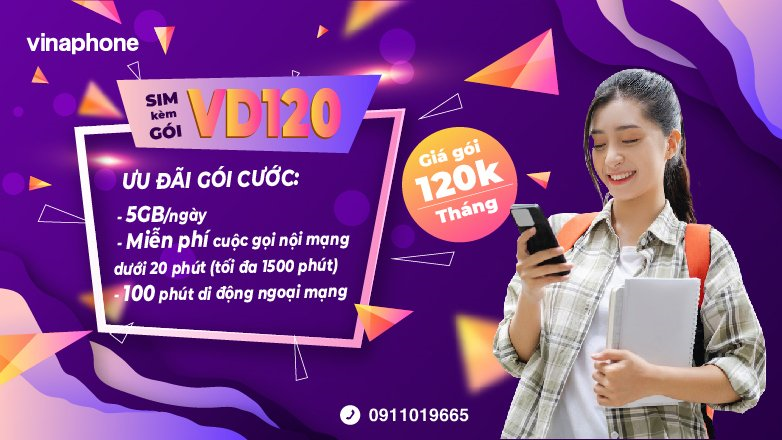 Cách đăng ký gói VD120 Vinaphone nhận 150GB + phút gọi khủng