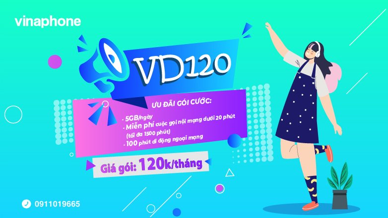 Đăng ký sim kèm gói VD120 Vinaphone nhận ngay 150GB và 1600 phút