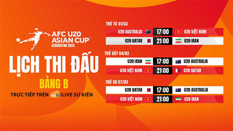 Theo dõi hành trình của Việt Nam tại VCK U20 châu Á 2023 trên truyền hình MyTV