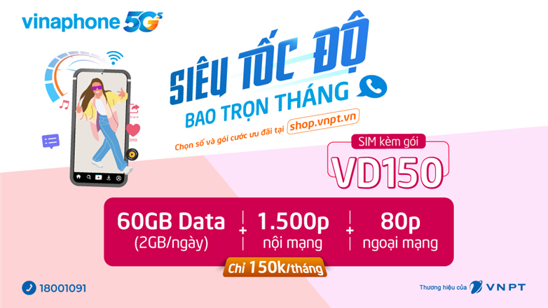 Hướng dẫn đăng ký sim kèm gói VD150 VinaPhone có ngay 60GB và 1580 phút