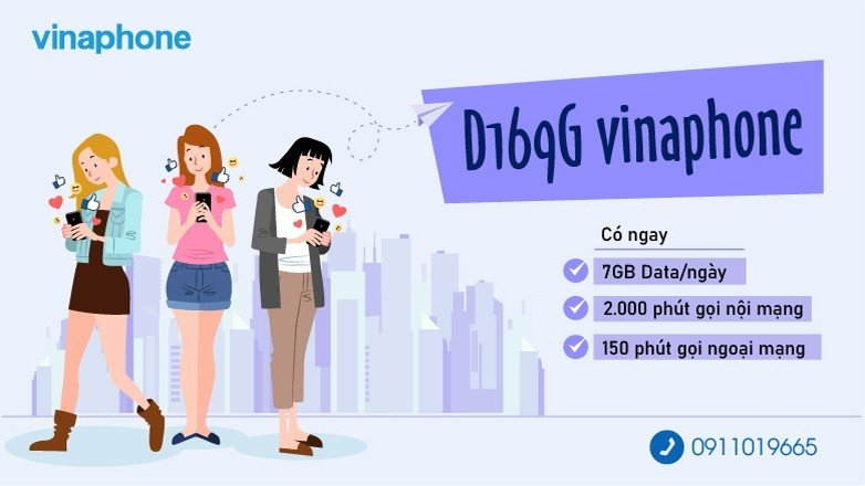 Gói D169G VinaPhone có 7GB/ngày, miễn phí 2150 phút gọi
