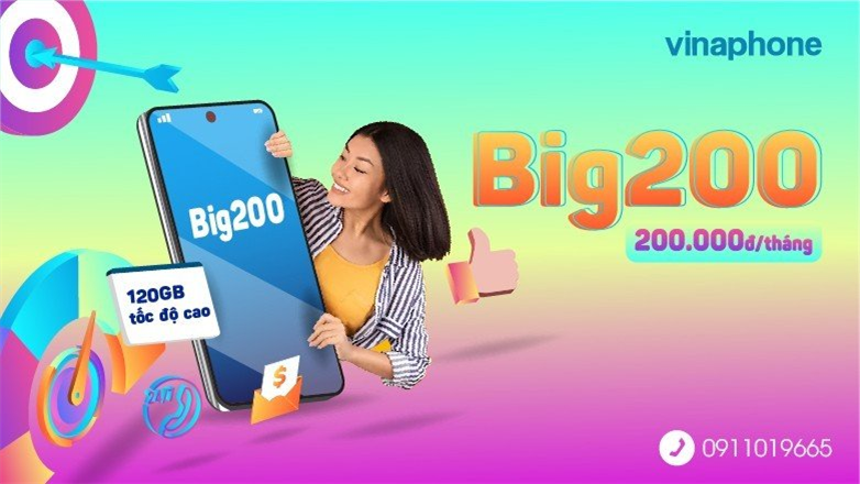 Đăng ký gói BIG200 VinaPhone 200K có 120GB/tháng tốc độ cao