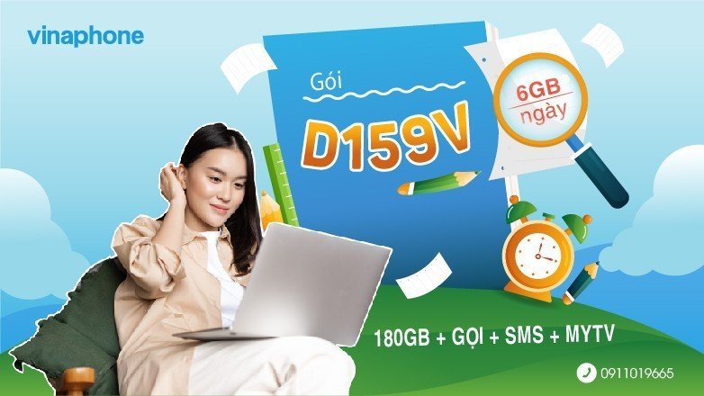 Gói D159V VinaPhone 159k/tháng nhận 180GB, miễn phí gọi và SMS