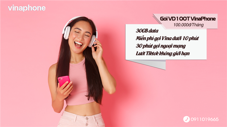Đăng ký gói VD100T VinaPhone 30GB, miễn phí gọi và dùng TikTok