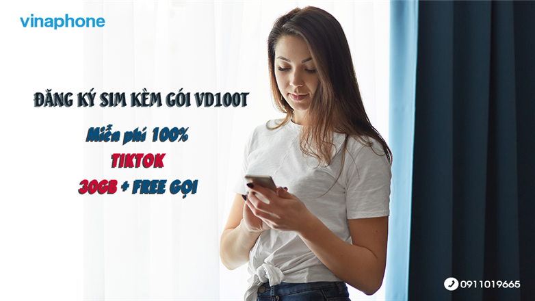 Hướng dẫn đặt mua sim VD100T Vinaphone miễn phí 100% Tiktok, gọi và 30GB