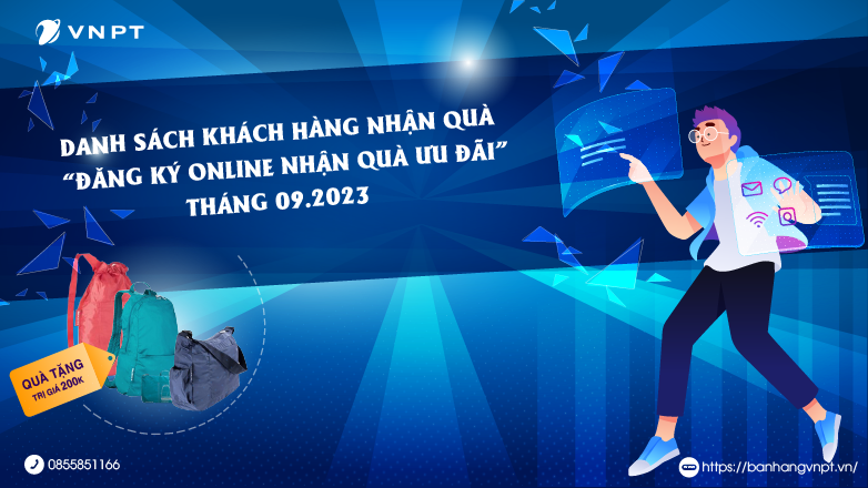 Danh sách khách hàng nhận quà tặng "Đăng ký Online - Nhận quà ưu đãi" trong tháng 9.2023