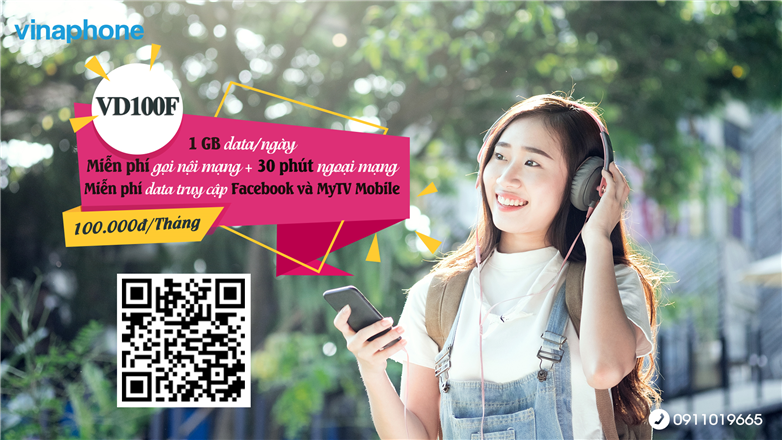 Gói VD100F VinaPhone 30GB, Free gọi, Free Facebook chỉ 100k