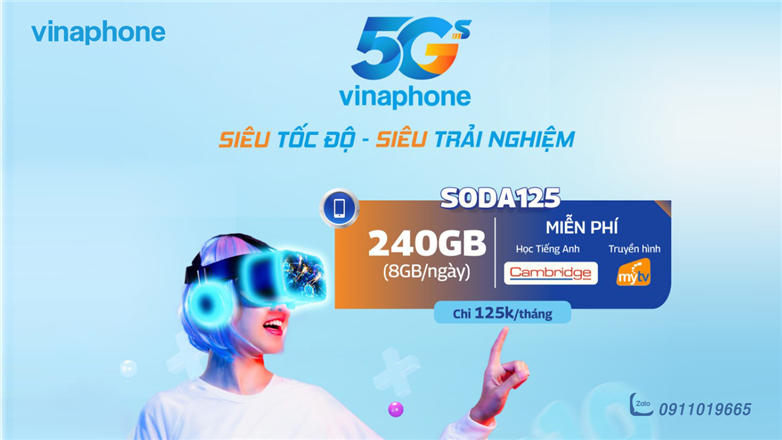 SODA125 VinaPhone – Gói Data 8GB/Ngày, xem truyền hình MyTV, học cambridge miễn phí