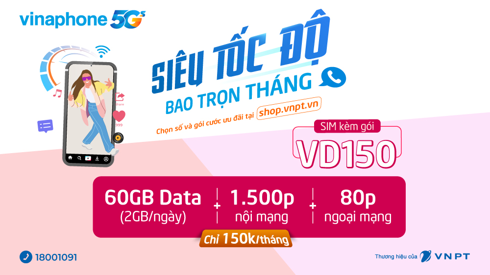 Hướng dẫn đăng ký sim kèm gói VD150 Vinaphone